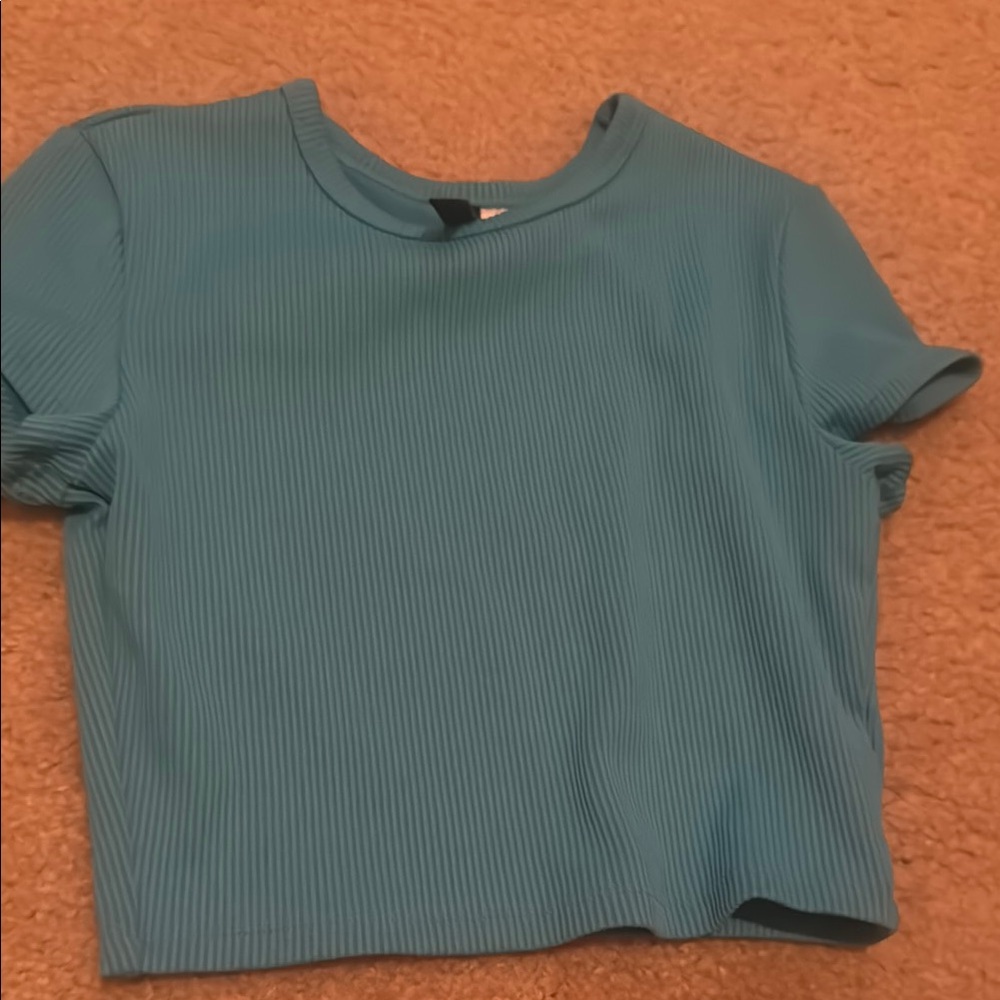 H&M Bright Blue Ribbed Crop T-Shirt